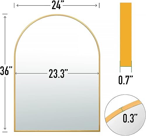 Miniatura 2 de Espejo de arco rectangular de longitud completa de 24 x 36 pulgadas, para colgar o contra la pared, marco de metal, espejo de maquillaje para