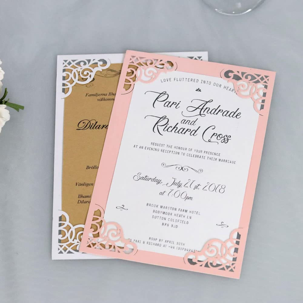 Cartes d'invitation améliorées de style européen 4,9 x 7,1 po pour réception de mariage