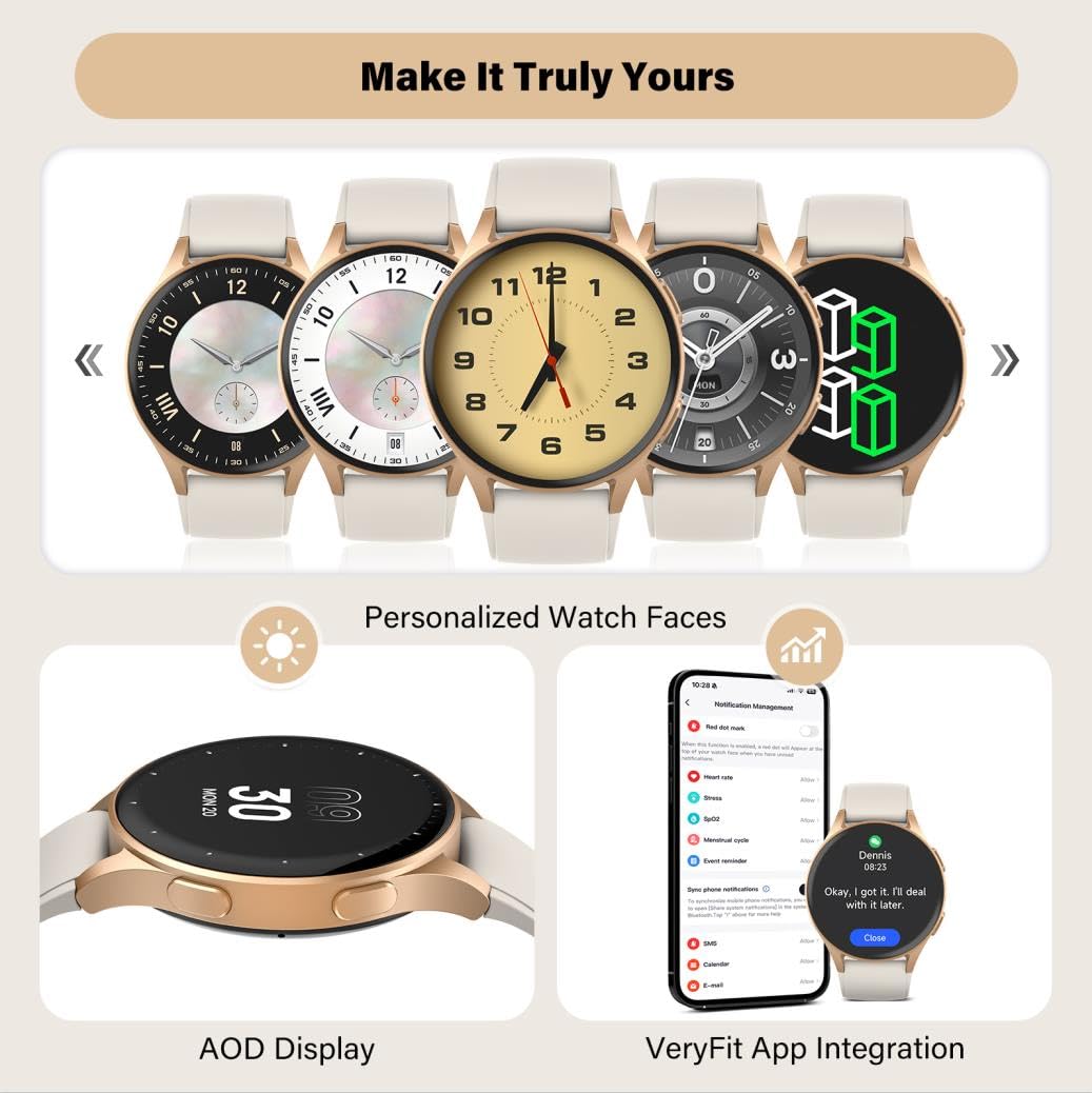 Reloj inteligente para mujer, Alexa integrado, GPS, HRV, VO2 Max, oxígeno en sangre, monitor de sueño y estrés, brújula, altímetro, AMOLED de 1.32 pulgadas, fitness y salud de la mujer 8
