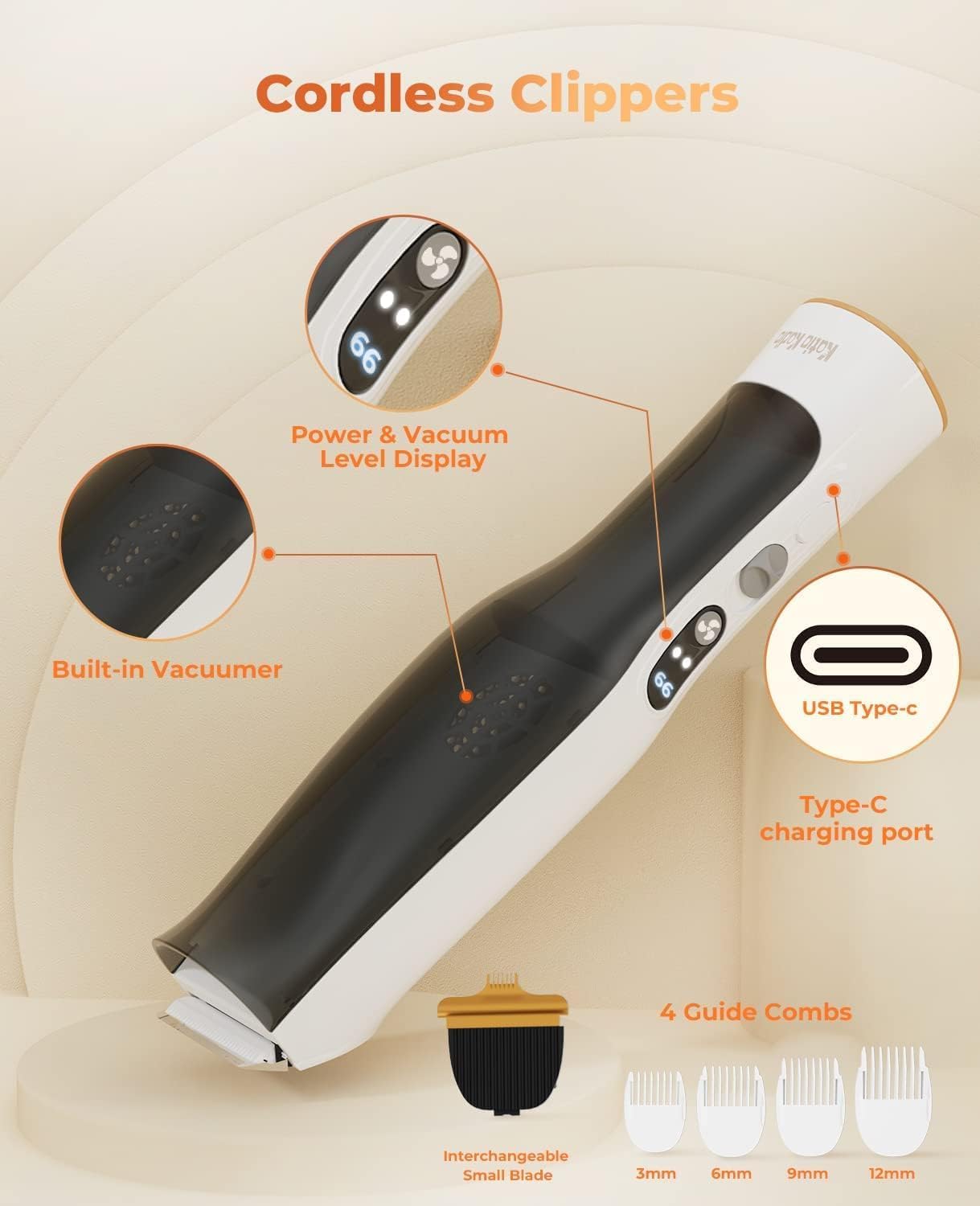 Pet Grooming Vacuum kit Dog Hair Vacuum & Dogs Brush for Shedding with 5 Pet Grooming Tools for Dogs Cats and Other Animals (Gray)