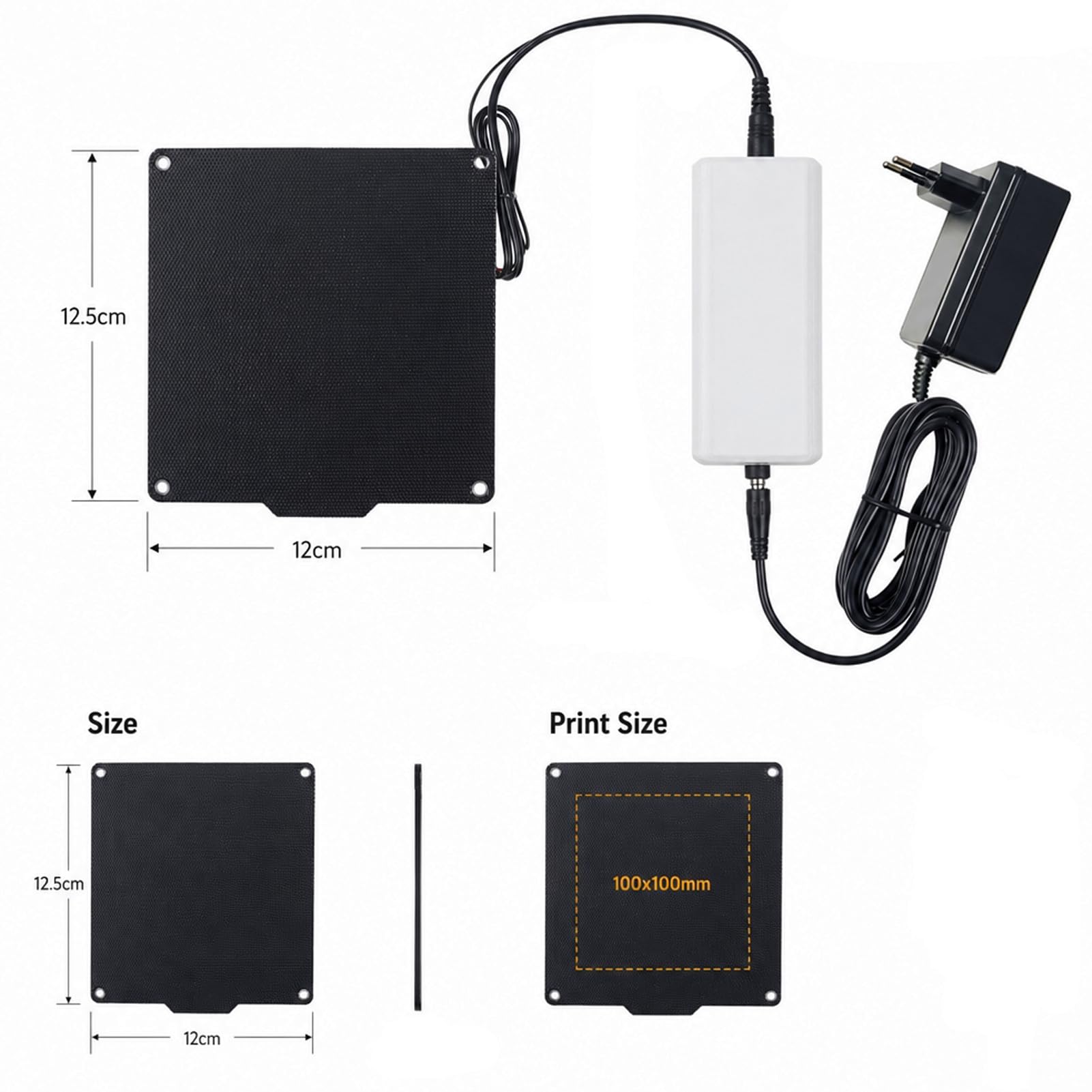 100x100 mm 30W Hochbett 3D -Drucker -Kit Magnetic Build Platte für EasyThreed K6/K7/K9 3D -Druckmaschine mit einem Netzkabel geeignet