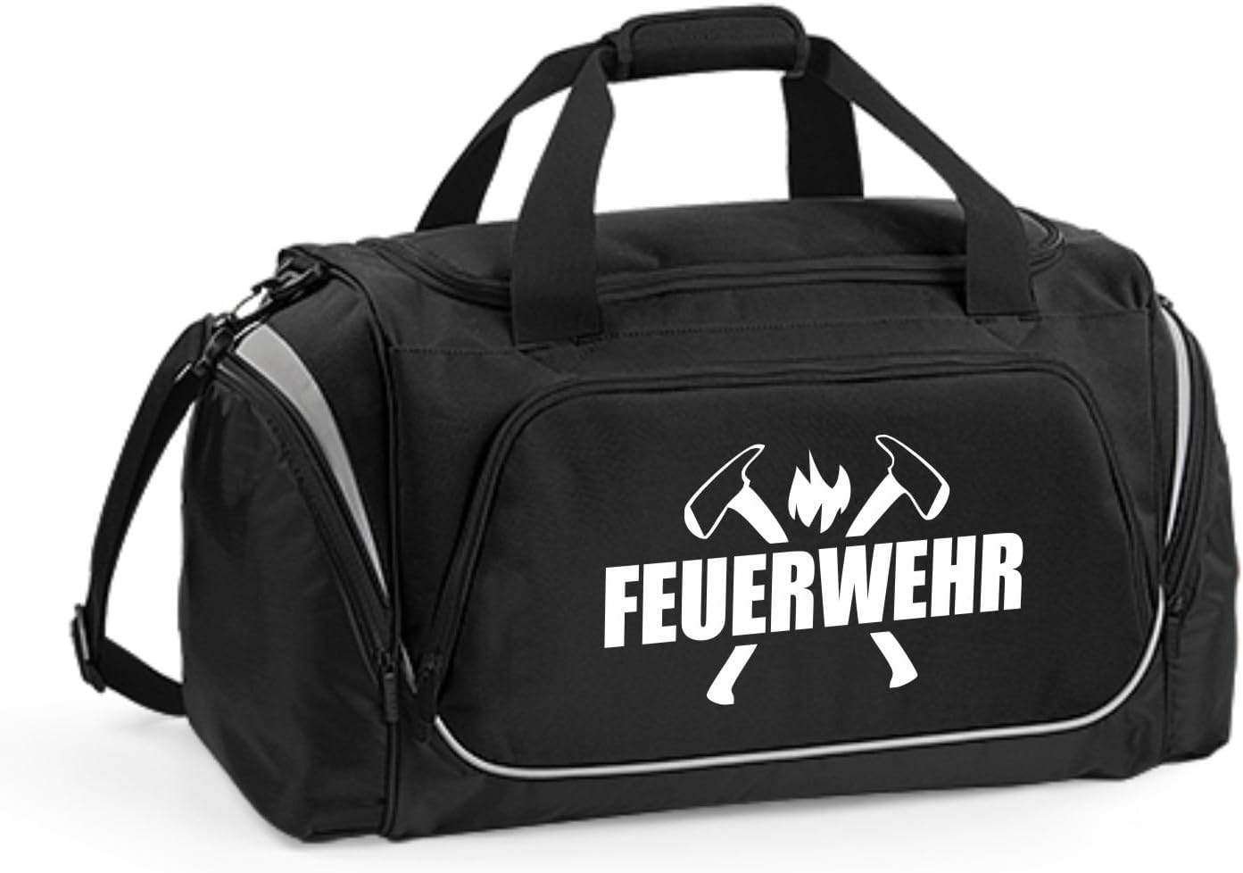 Premium Sporttasche 55 Liter – Feuerwehr Reisetasche mit Schuhfach & Feuchtfach – Personalisierbar (FW Axt)