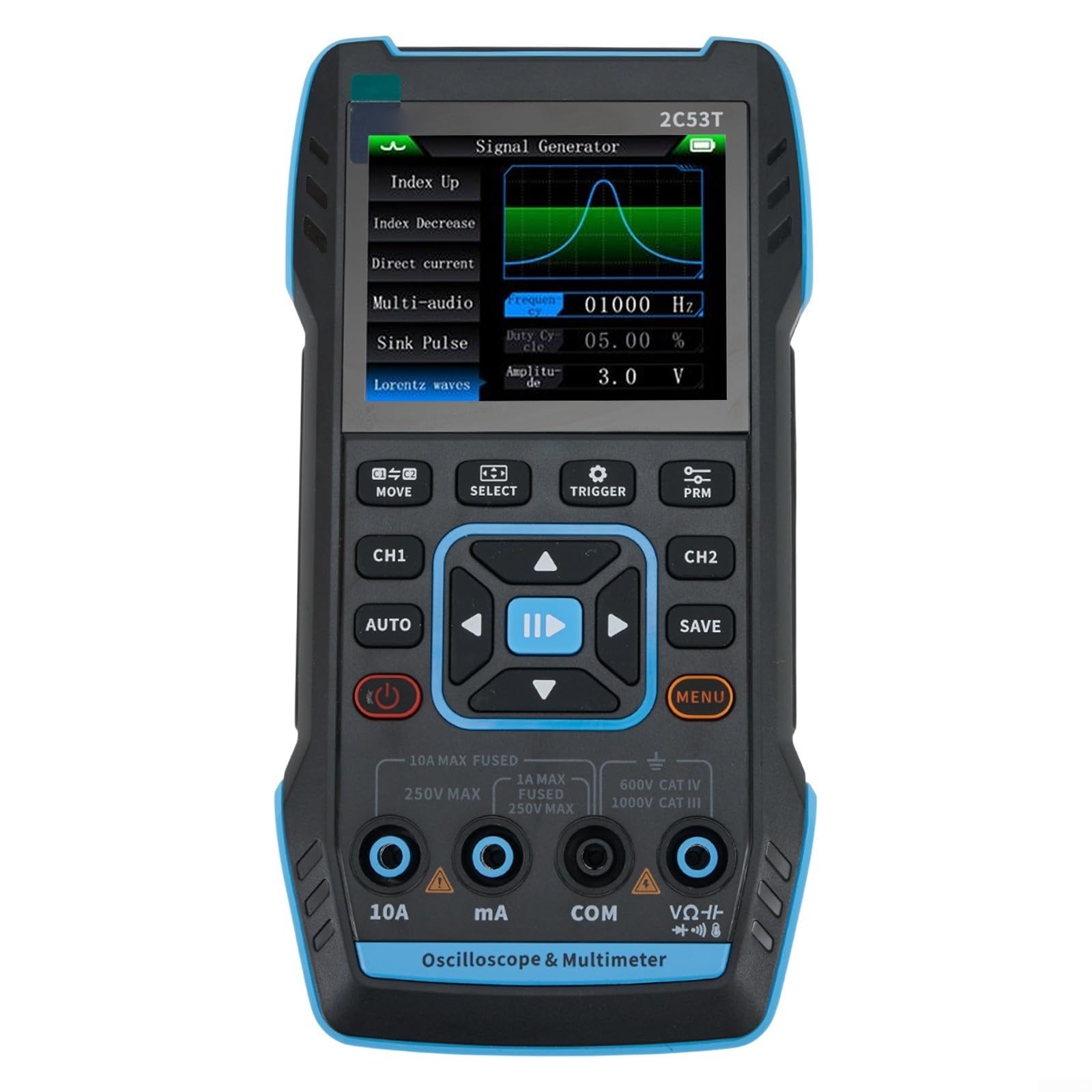 Osciloscopio digital 3 en 1 2C53T con generador de señal y multímetro, 50 MHz, LCD a color de 2.8 pulgadas, salida DDS paso de 1 Hz, guardado/exportación de forma de onda, para mantenimiento y
