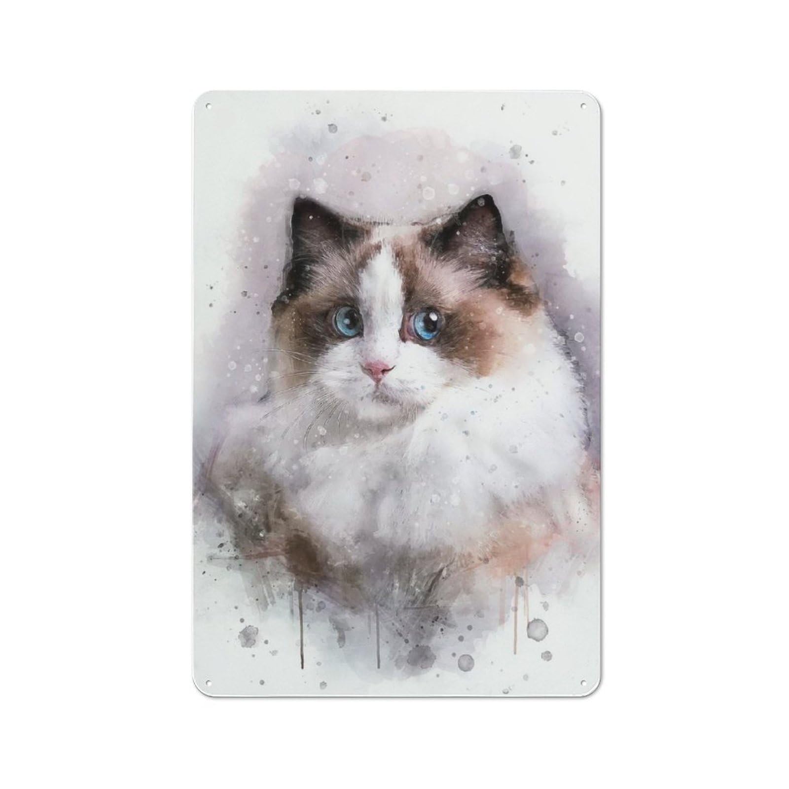 Junmoney Style-12 Metal Sign 30X20cm With Ragdoll Watercolor For Workshop Wall, Vintage Decor, For Vintage Wall Decor Fans, For Metal Sign Collectors