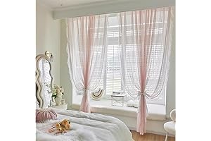 Romantic Pink Lace Sheer Curtains French Floral Sheer Curtains for Living Room...