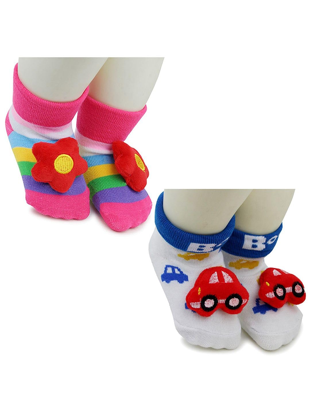 CUTEABLY Baby Girls Regular Cotton Newborn Socks, Infant Cartoon Christmas Print, Anti-Slip, 0-6 Months, Assorted 1