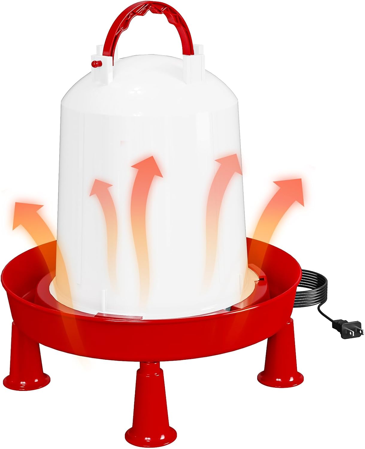 Nexum 35W Thermostatic Heated Chicken Waterer, 1 Gallon Winter Poultry Water Heater with Detachable Legs & Easy-Fill Funnel for Chicken Coop, Ducks, Birds JAR3L-Red