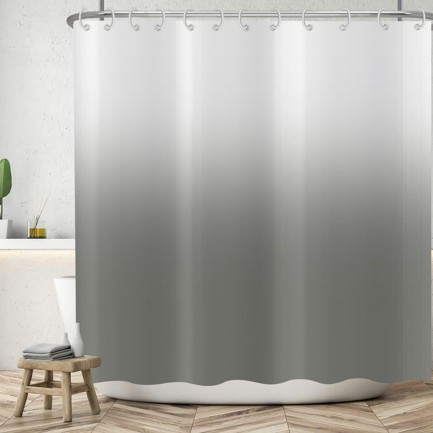 ASDCXZ Grey Shower Curtain 120x200 cm, Modern Simplicity Grey White Gradient Splicing Bath Washable Shower Curtains Polyester Textile Waterproof Bath Curtain for Bathtub with 8 Hooks โ image 1