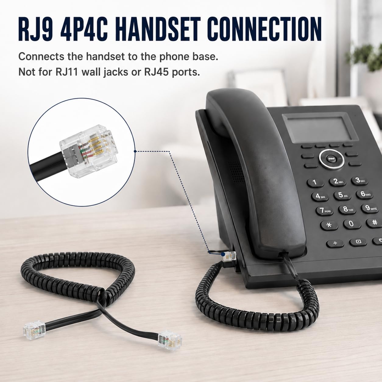 Cavo telefonico in rame puro, cavo telefonico RJ9 4P4C per telefono fisso, 3 m, cavo di ricambio a spirale per telefono da ufficio/casa, design a spirale estensibile, compatibile universalmente (5