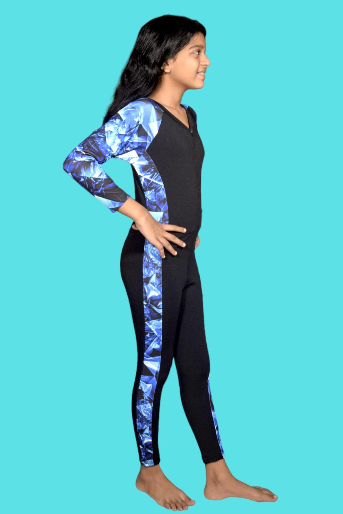 Aqua Holic Spandex Girls Full Swimsuit| Stylish & Comfortable, Attractive Design, Multi-Purpose, Long-Lasting | Ideal for Casual Outing(BlueDimond) 30 Black 2