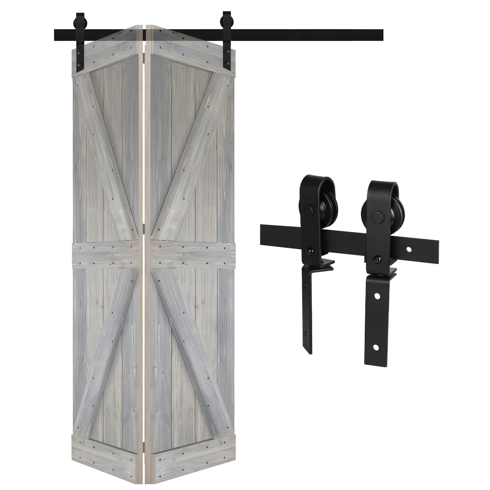 DBREAKS 3.3FT/1M Bi-Folding Binario per Porta Scorrevole Kit, Nero e Rustico Kit Accessori, Kit ferramenta per porte scorrevoli Per porte con larghezza massima fino a 80 cm