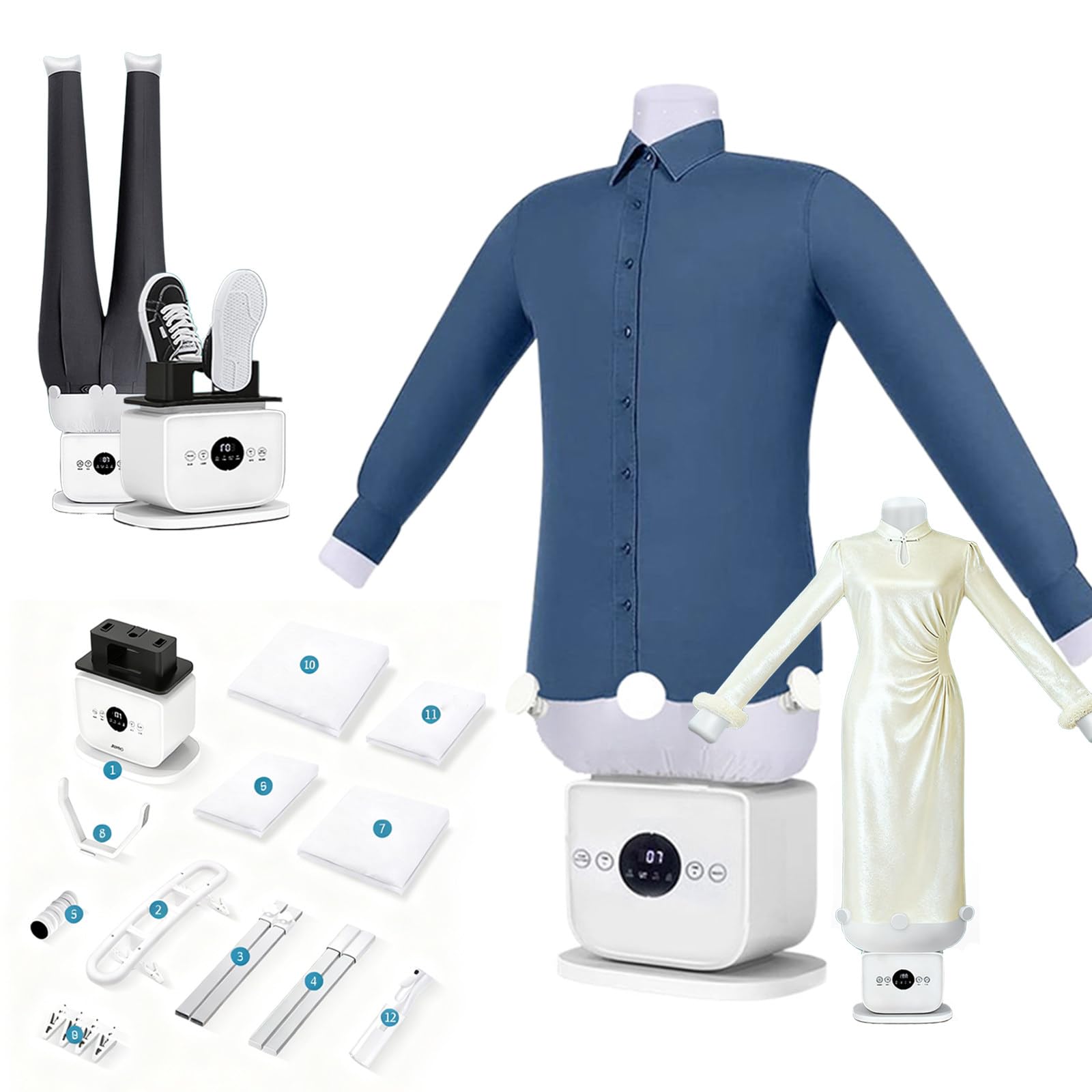 1400W Hemdenbügler Bügelpuppe mit Aufsätzen für Hemden, Hosen und Schuhe – Automatischer Hemdglätter, Hosenbügler & Schuhtrockner für faltenfreie, trockene Kleidung ohne Handbügeln