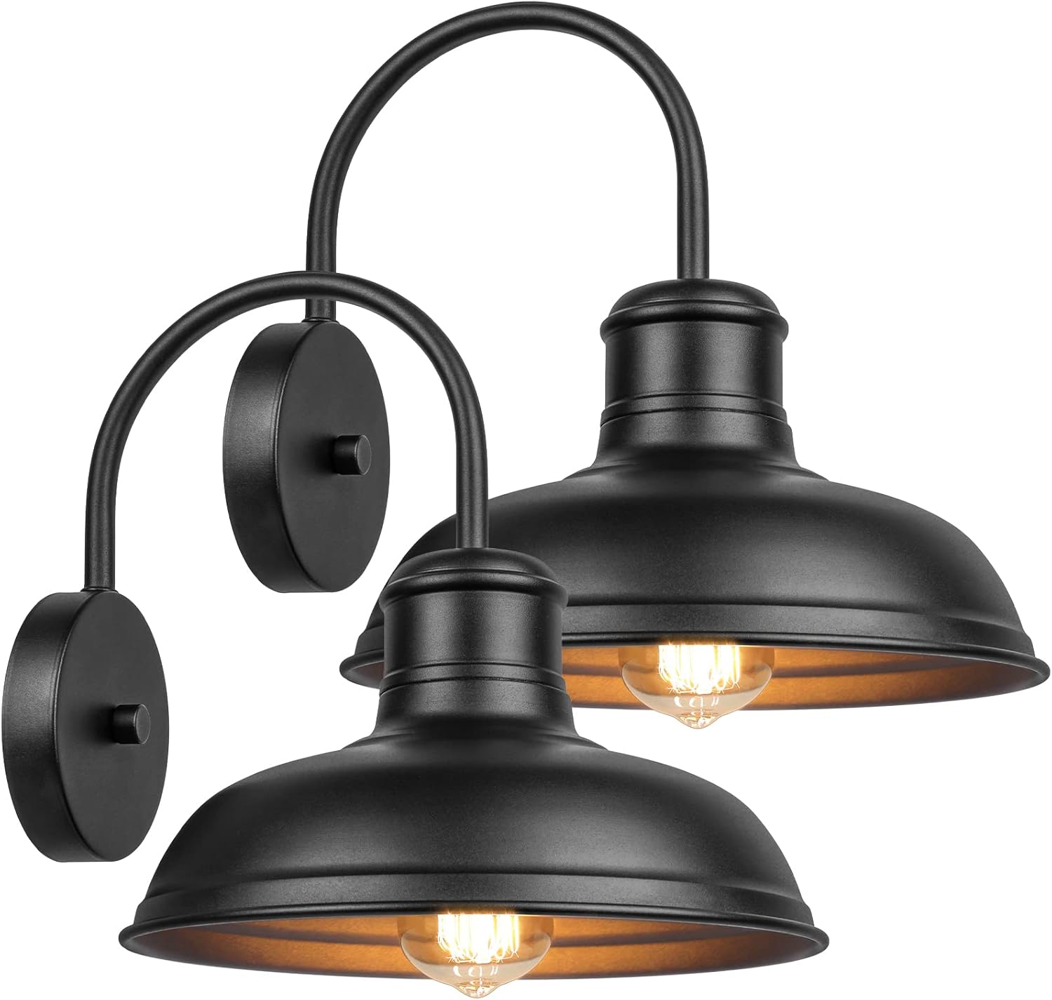 11" Outdoor Wall Lights, 2-Pack Black Wall Sconces Farmhouse Gooseneck Barn Lights for Porch, Anti-Rust Waterproof Exterior Wall Mount Light Fixture for Garage Frontdoor Entryway Bathroom Doorway