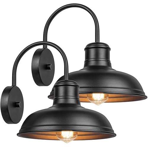 11" Outdoor Wall Lights, 2-Pack Black Wall Sconces Farmhouse Gooseneck