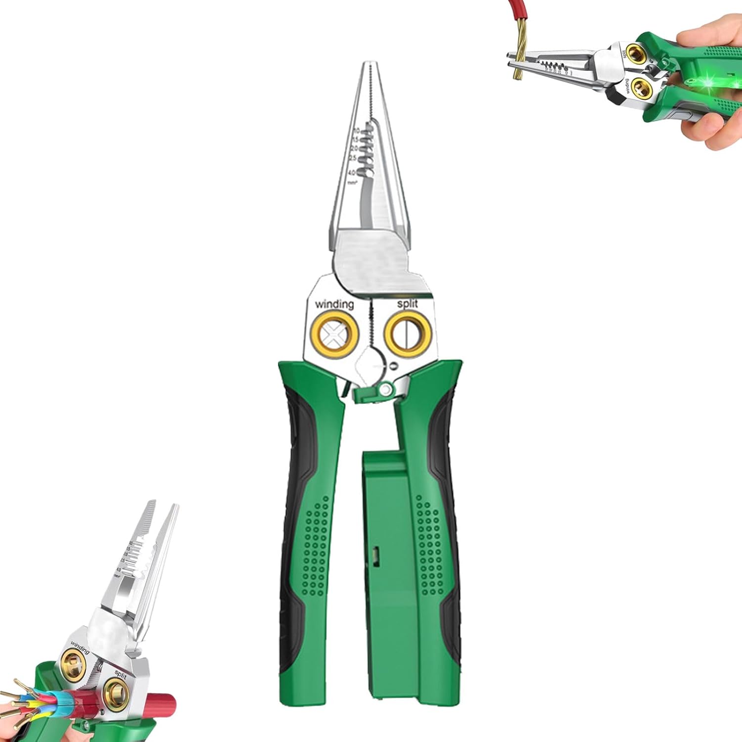 8 in 1 Wire Stripper with Voltage Tester, 2025 New Multifunctional Plier Tools, Foldable Wire Stripper Electrical Pliers for Cutting and Pulling Pliers, Durable Crimping Tool (Green, 1pcs)