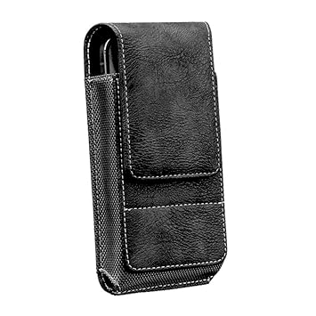 GOTEO Leather Mobile Phone Pouch, Large Capacity Multipurpose Lightweight Waist Belt Pouch with Mobile Phone Holder for Men (Black)