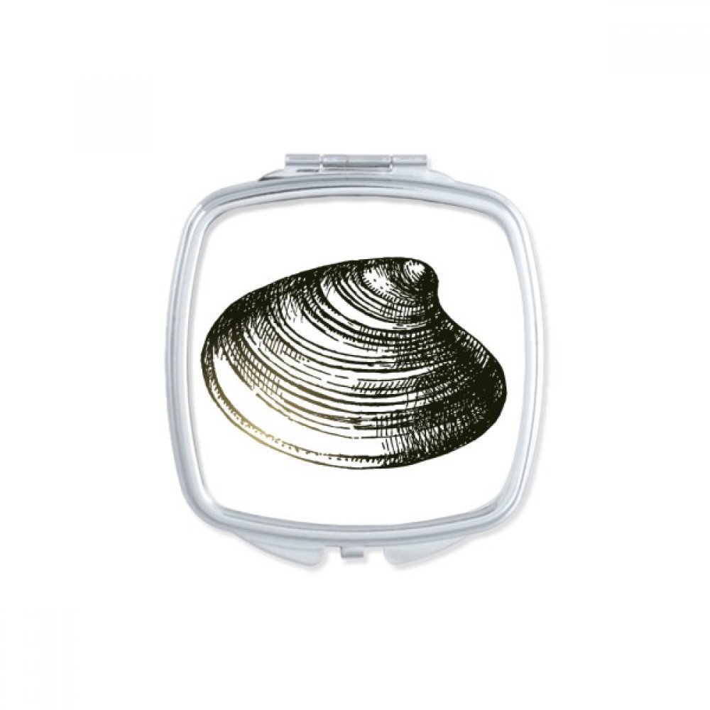 Miroir carré de maquillage compact avec illustration noir pétoncle vie marine fait à la main