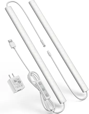 Plug-in Under Cabinet Lighting, Dimmable Counter Lights for Kitchen, 2pcs 12 Inch, Cold White 6000K Linkable USB Led Closet Light, Wired Indoor Night Lights Bar for Desk, Sink, Workbench