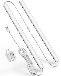 Plug-in Under Cabinet Lighting, Dimmable Counter Lights for Kitchen, 2pcs 12 Inch, Cold White 6000K Linkable USB Led Closet Light, Wired Indoor Night Lights Bar for Desk, Sink,Workbench - Amazon product rated Grade B