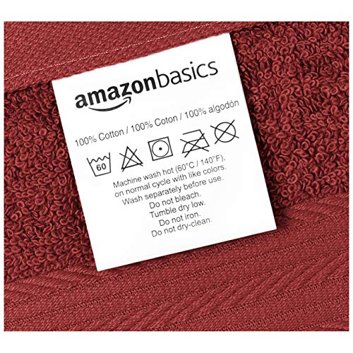 Amazon Basics Soft Absorbent Fade Resistant 100% Cotton Washcloths for Body and Face, 12" x 12", Crimson, 12-Pack view 4