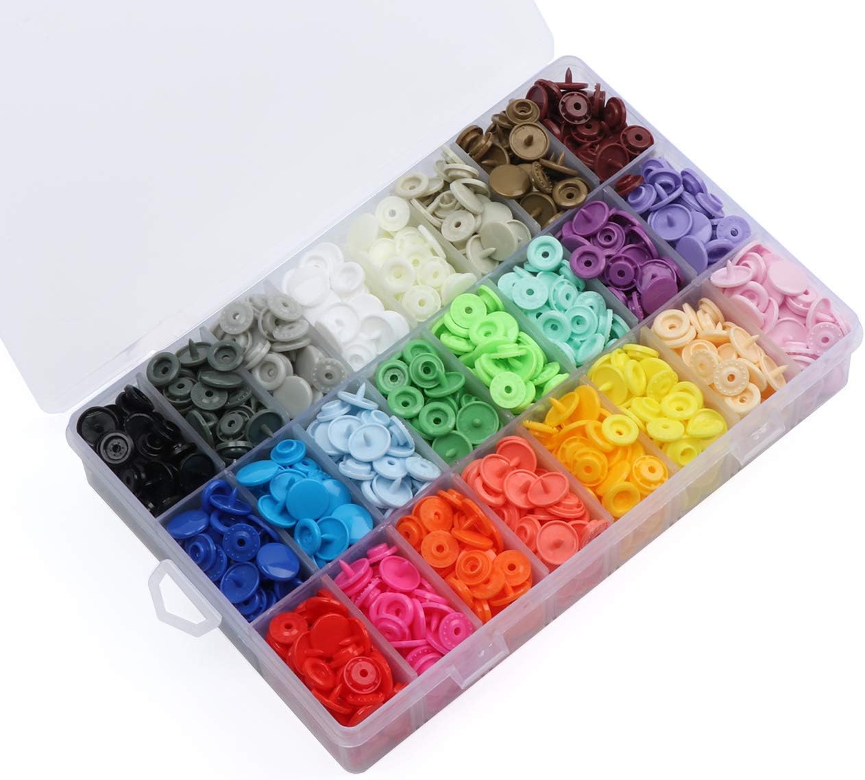 408 Sets Plastic Snap Buttons, T5 Snaps for Fabric Excluding Tools | 24 Color Easy to Install, Durable Snaps for Fabric for Baby Clothing, Diapers Bibs, Clothes Bag Sewing, DIY Handmade Sewing