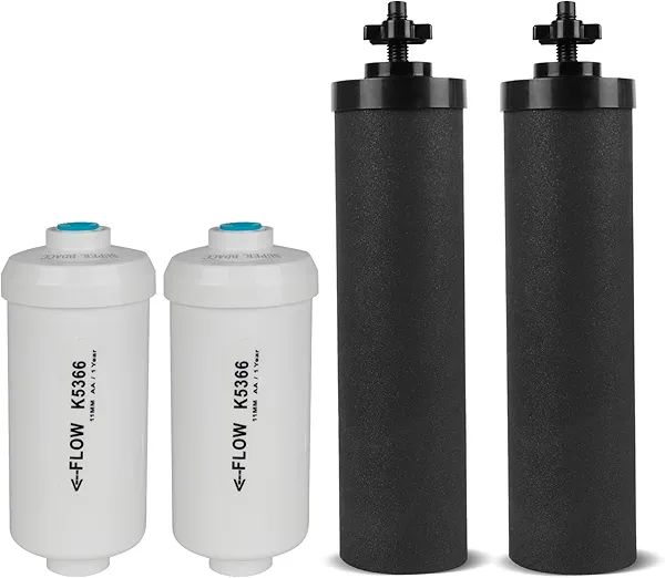 SUPER.BDACC Gravity Water Filter Replacement,for Berkey® Black Carbon (BB9-2®) Purification Elements and Fluoride Filters K5366 (PF-2®) Combo Pack,Compatible with Berkey® Filtration System,Pack of 4
