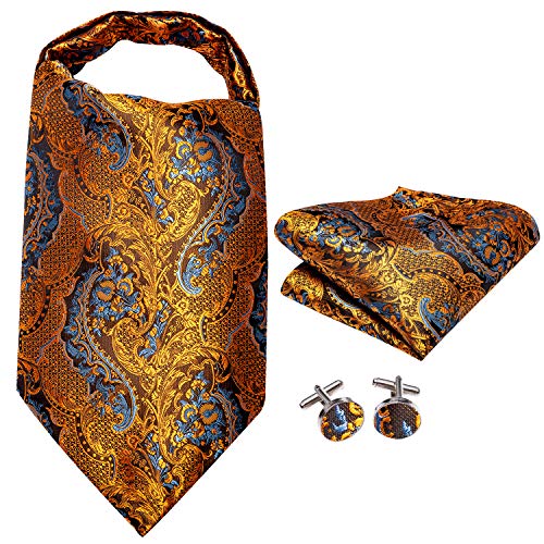 Image of Dubulle Paisley Floral Ascot for Men Self Tie Mens Cravat and Pocket Square Cufflinks Wedding