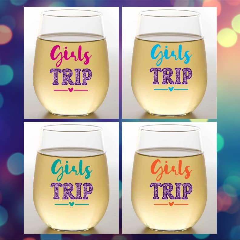 Wine-Oh! Set of 4 Shatterproof Designer 16 oz Plastic Wine Glasses MADE in the USA (GIRLS TRIP) - Image 6