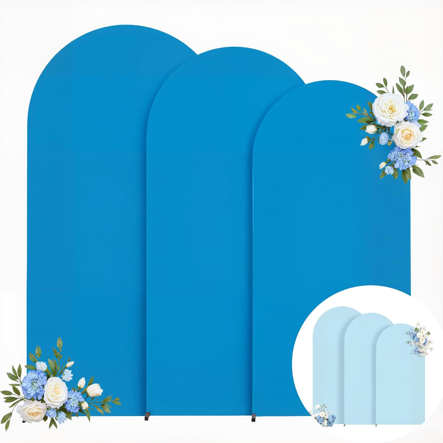Wedding Arch Backdrop Cover Set of 3, Blue and Dark Blue Double Color Arch Stand Cover, 6FT, 5FT, 4FT Spandex Fitted Arch Cover for Wedding Baby Shower Party Banquet Photography Background Decoration