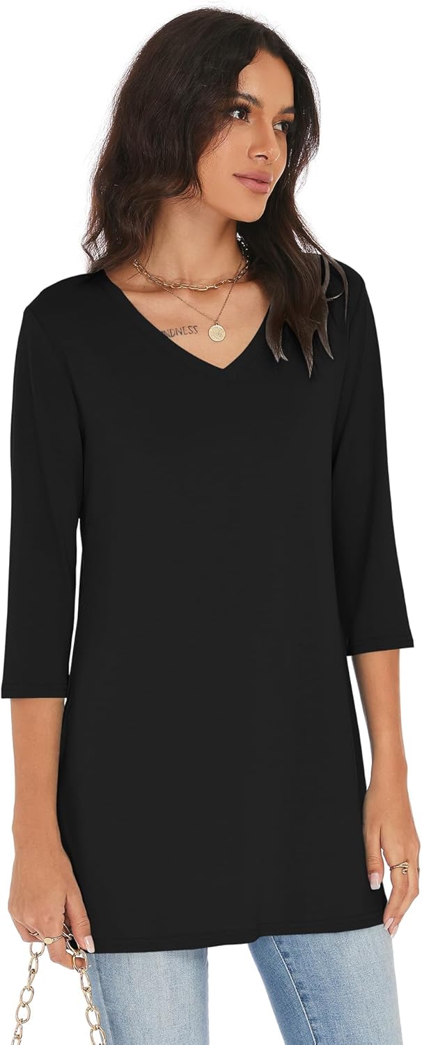 Rapbin Tunic Tops for Women Loose Fit Dressy 3/4 Sleeve V Neck T Shirts Spring Tops for Women 2026 - Image 5
