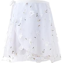 Daydance White Ballet Wrap Skirts for Women Lyrical Embroider Dance Skirts 2 Layers