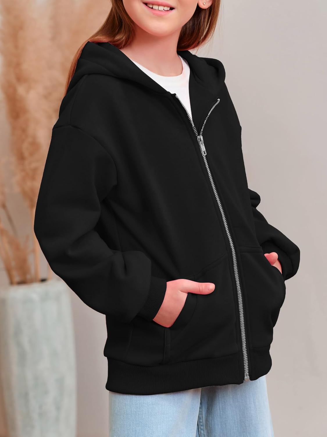 Meikulo Girls Zip Up Hoodie Kids Fashion Oversized Long Sleeve Sweatshirt Jacket with Pockets 7-14 Years - Image 4