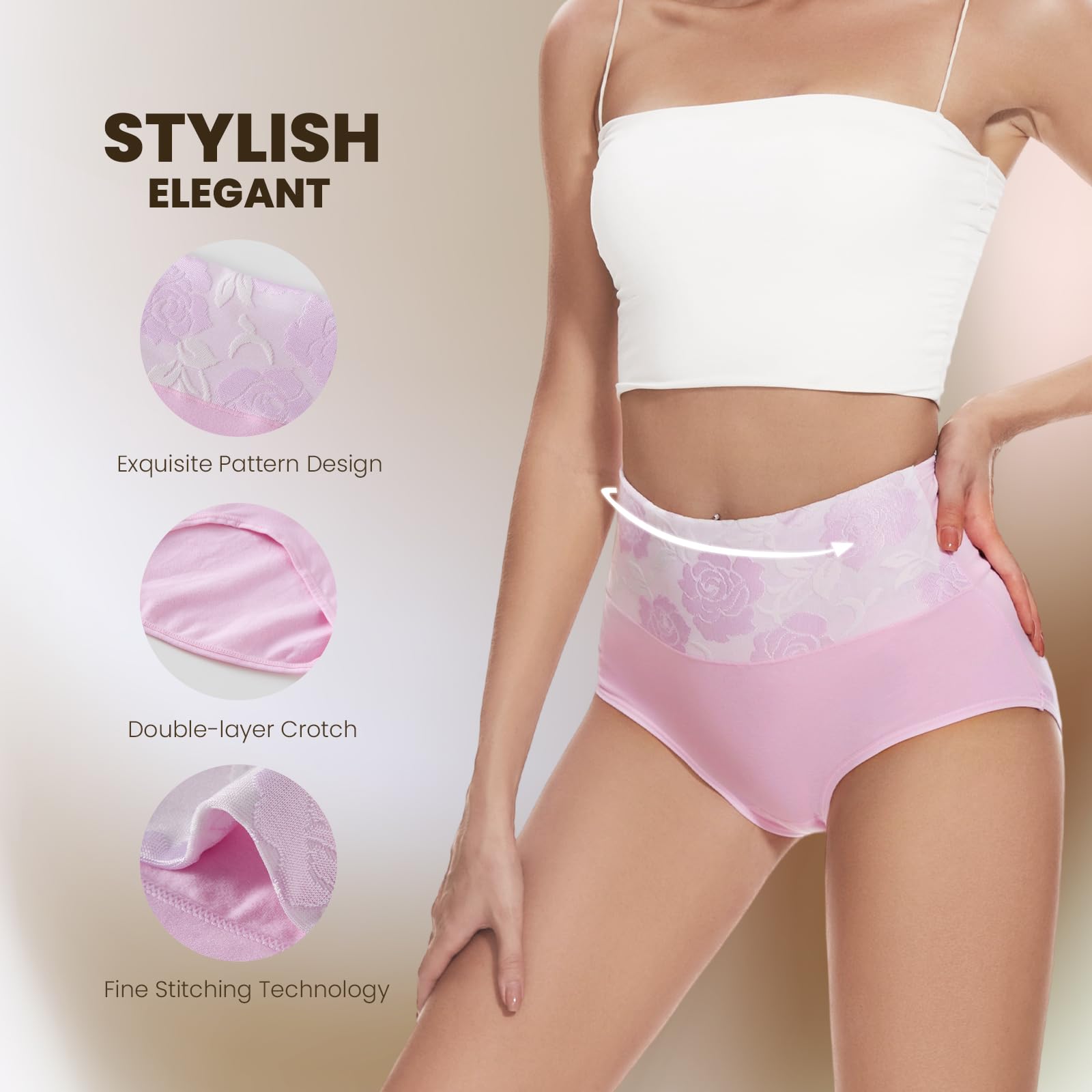 Honzadar Unterhosen Damen Baumwolle Hohe Taille Unterwäsche Stretch Bauchkontrolle Taillenslip,Mehrpack.