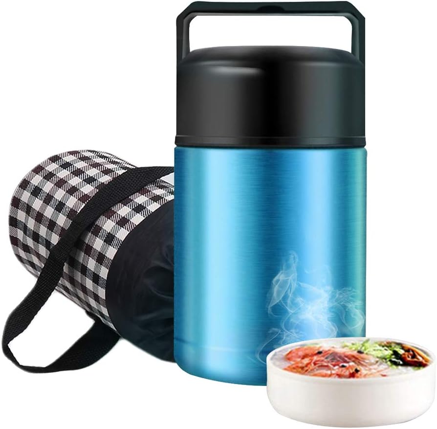 Food Thermos,Flantor Food Jar 33oz Vacuum Insulated Stainless Lunch Thermos with Luch Bag,BPA Free Lunch Box with Handle Lid,Leak Proof Double Wall Vacuum Insulated Soup Container (Blue))