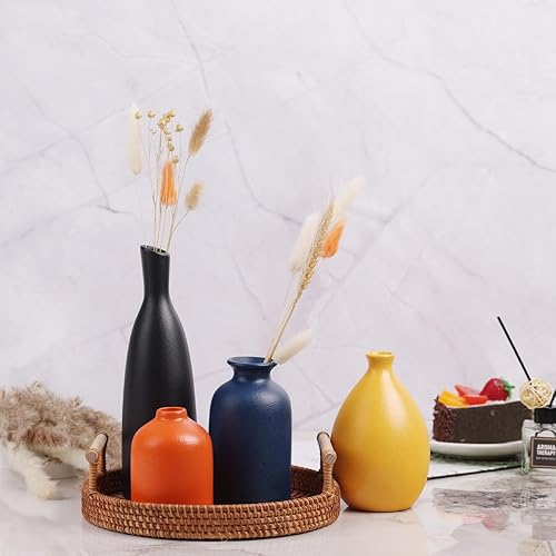 Miniatura 6 de Juego de 4 jarrones coloridos de cerámica, modernos jarrones pequeños, amarillos, naranjas, azules para decoración del hogar, ideales para sala de