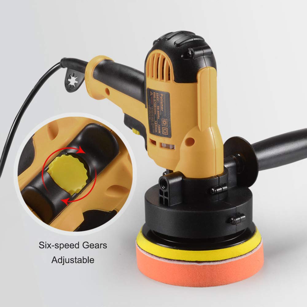 Pulidora de Automóviles 220V 700W Pulidora Multifuncional Seis Engranajes Velocidad Ajustable,para Coche Muebles (1 pulidora+ 2 Almohadillas)