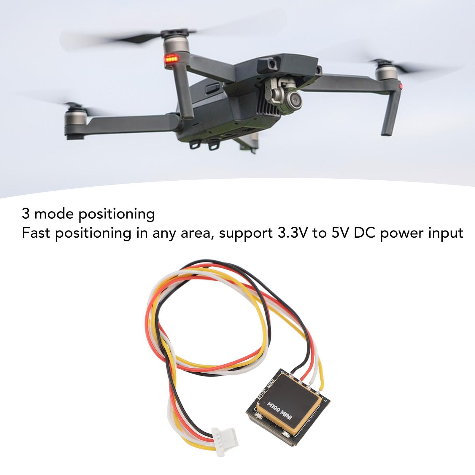 FPV GPS Module, M100 Chip Drone GPS Module for Galileo and BDS 3 Mode Positioning for 2 to 7 Inch FPV Racing Drones, 3.3V to 5V DC Input