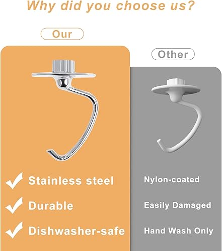 Miniatura 4 de Accesorio de gancho de acero inoxidable compatible con batidora Kitchen-Aid de 4.5 a 5 cuartos de galón, gancho de pan K45DH de repuesto para K45,