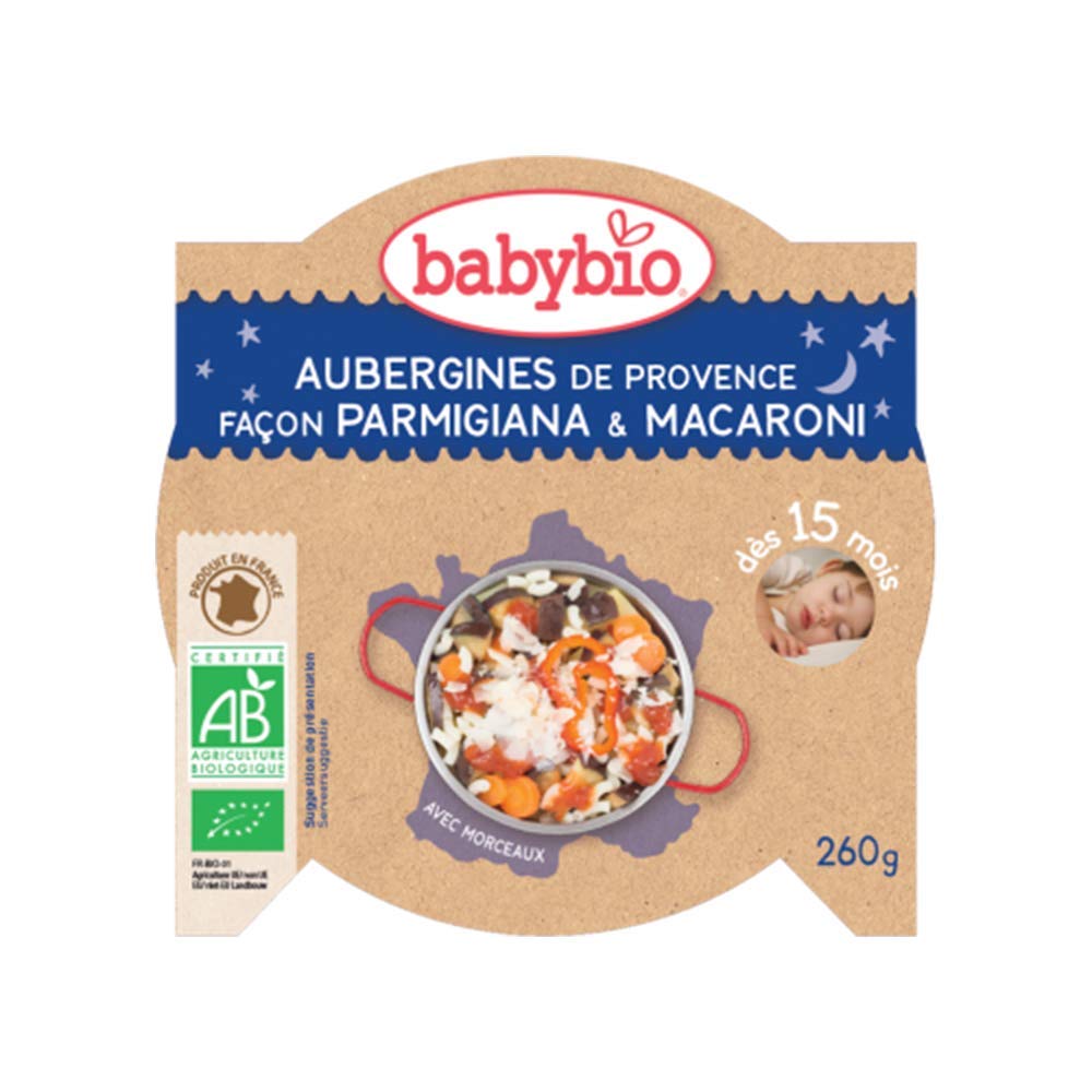 Babybio Assiette Aubergines de Provence Façon Parmigiana/Macaroni 15+ Mois 260 g
