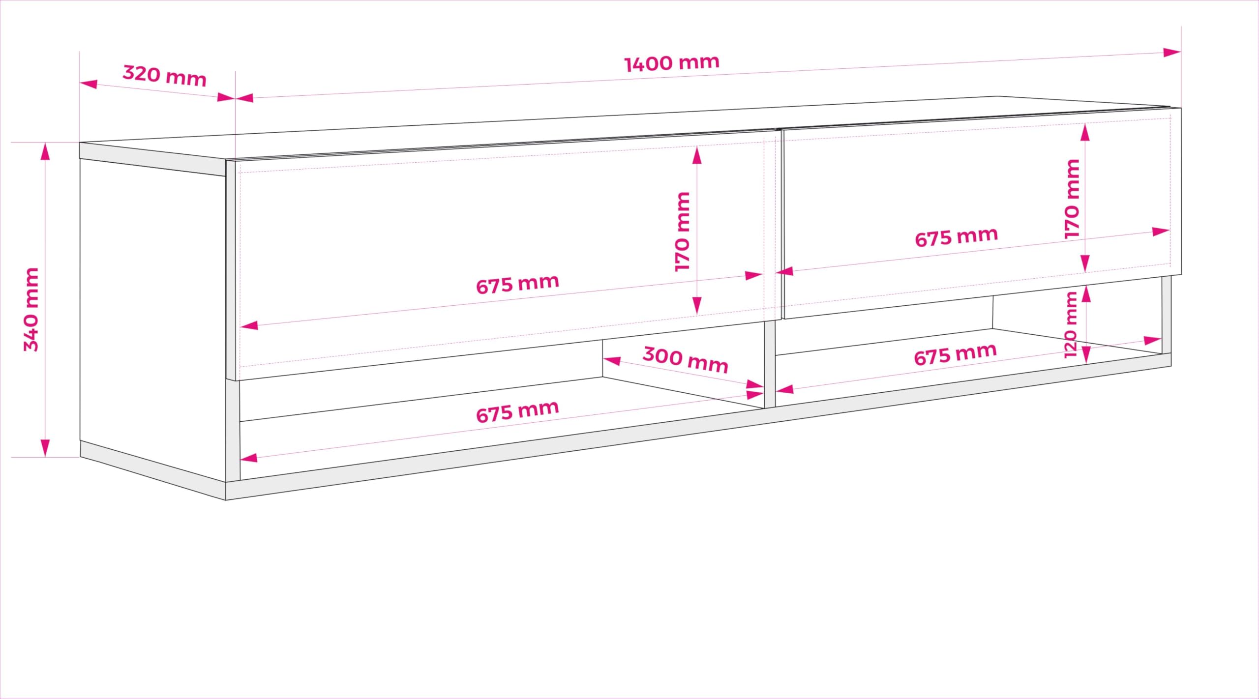 3E 3xE living.com Mobile TV 140 cm Cachemire, 140 × 32 × 34 cm