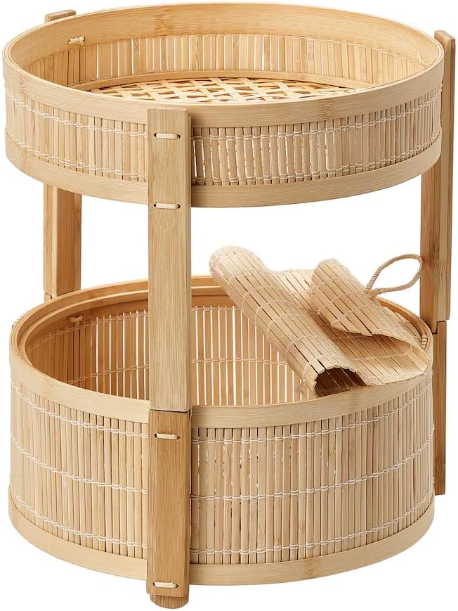 2-Piece Bamboo Fruit Basket Set – Stackable Round Storage Bins for Produce & Pantry