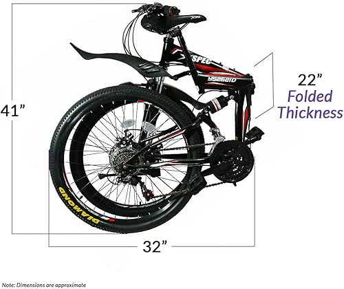 Miniatura 4 de Xspec Bicicleta de montaña plegable de 26 pulgadas y 21 velocidades para adultos