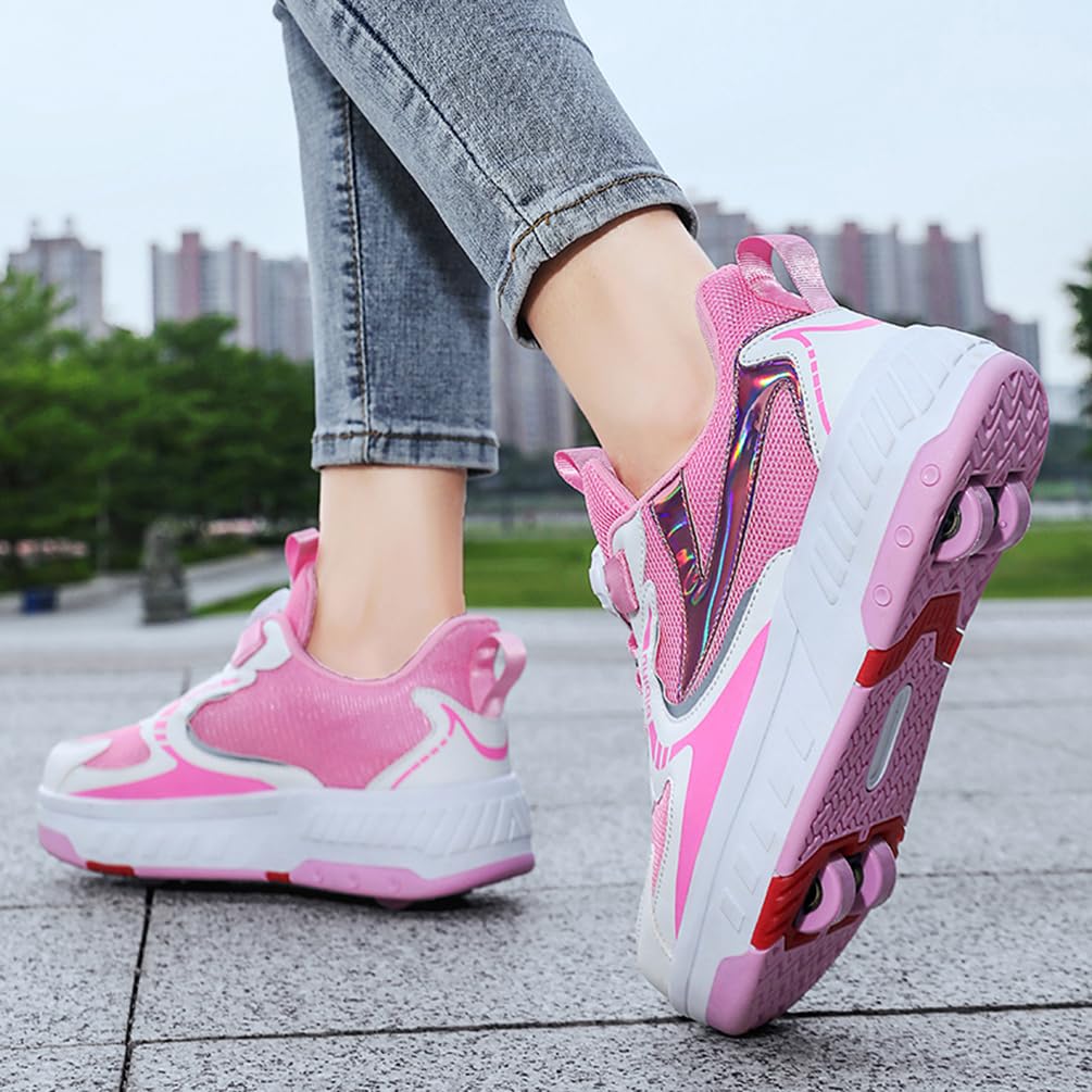 Chaussures à roulettes Fille Et Garçon Patins de Skate à roulettes Sneakers Roller 2 en 1 Chaussures de Skateboard Baskets avec Roues Outdoor Patins à roulettes Enfants (BZX-T24, 37EU)