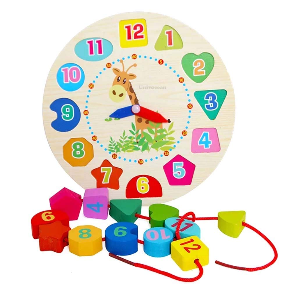 Univocean Cartoon Wooden Analog Shape Sorting Teaching Clock for Children Preschool Learning Educational Toys - Multi Color (B08Y5R6FYZ) Amazon Price History, Amazon Price Tracker