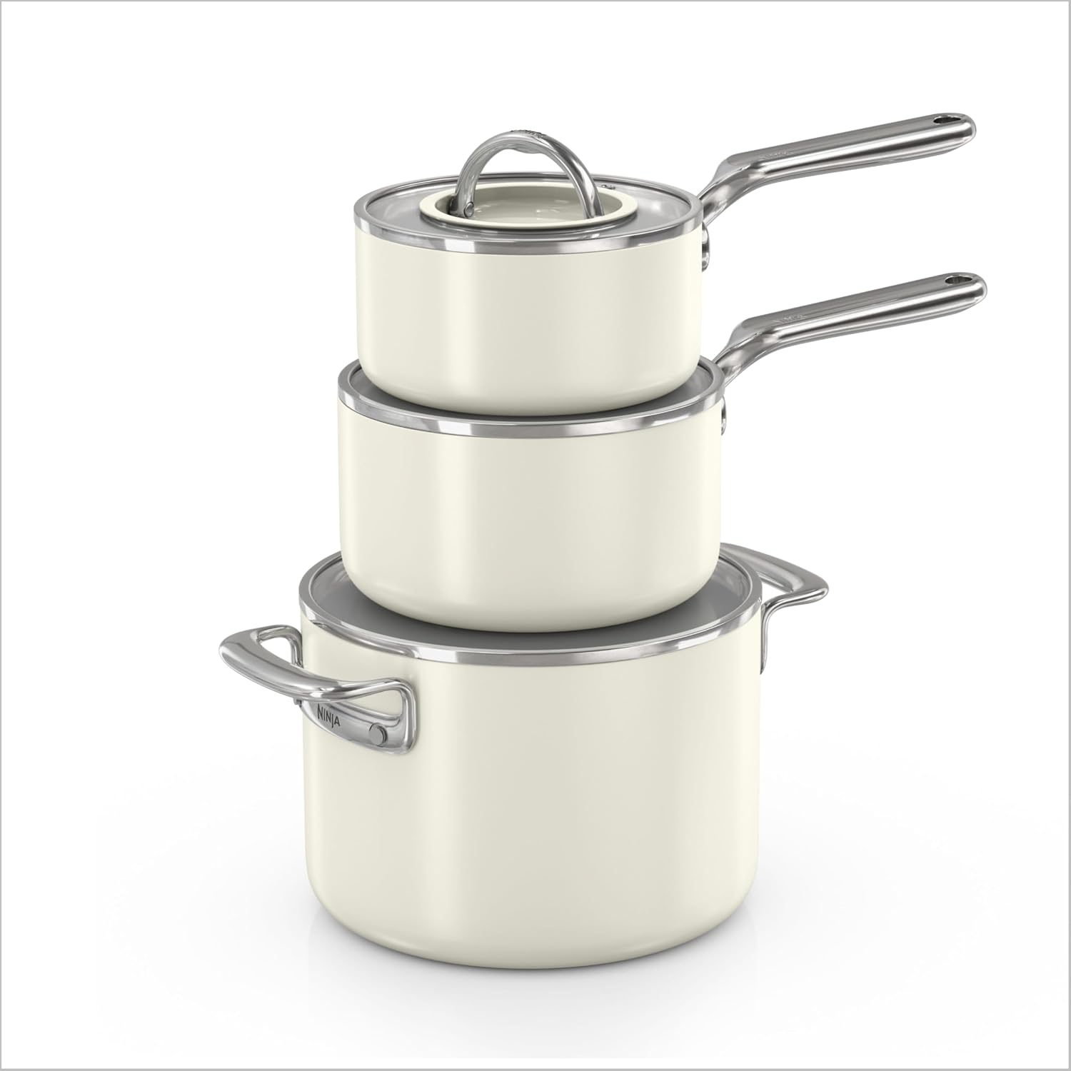 Ninja NeverQuit™ 6-Piece Ceramic Cookware Set, Bone & Silver, CQ19006IV2