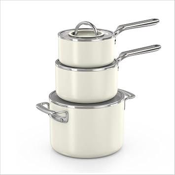 Ninja NeverQuitTM 6-Piece Ceramic Cookware Set, Bone & Silver, CQ19006IV2