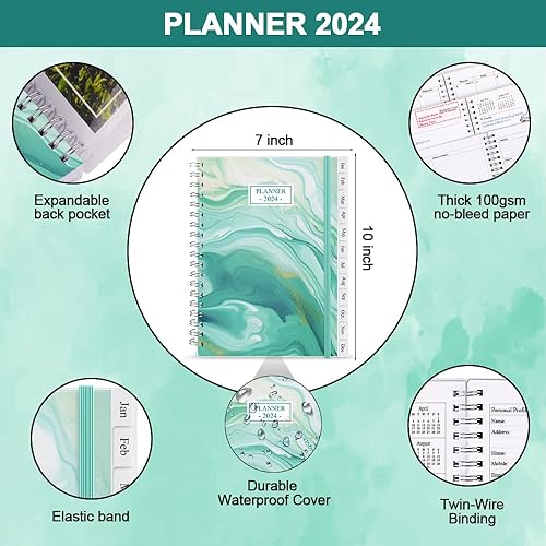 Miniatura 7 de Agenda 2024  Agenda semanal y mensual desde enero de 2024 a diciembre de 2024, 7 x 10 pulgadas, 12 pestañas mensuales, páginas de notas, bolsillo