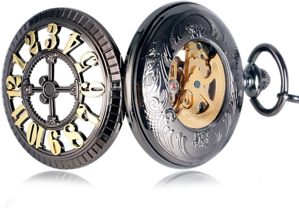 OIFMKC Pocket Watch Mechanical Automatic Pocket Watch Fashion Lovely Arabic Numbers Hollow Fob Clock Men Women Best Gift Pendant Necklace Chain