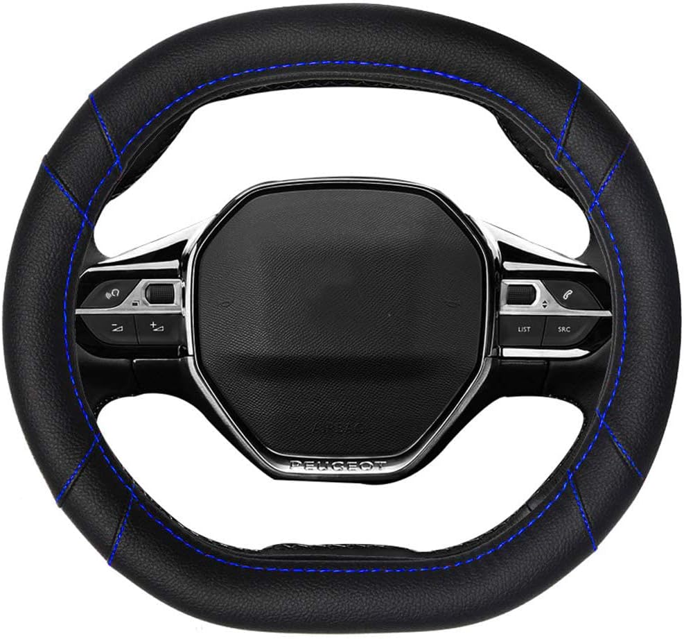 Mayco Bell Microvezel Lederen Stuurhoes Peugeot 3008 4008 5008 - Zwart Met Blauwe Lijn
