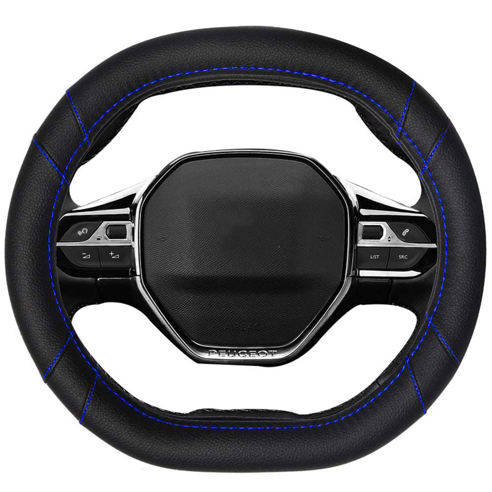 Mayco Bell Housse de volant de voiture en cuir microfibre pour Peugeot 3008 4008 5008 2016-2019 508 208 2019 e-208 (ligne noire bleue) Black Blue Line